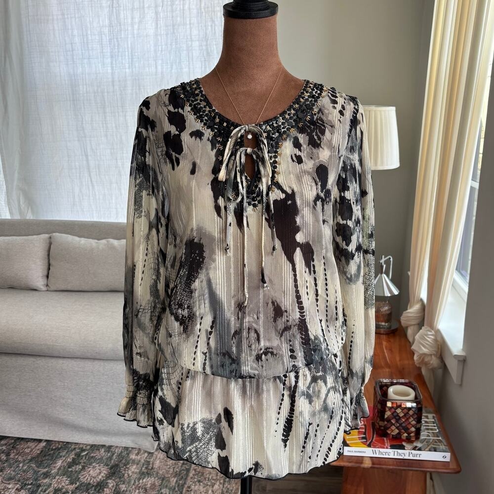 Y2K Mushka by Sienna Rose Boho Beaded Top Sheer Drop Waist Fairy Whimsy Small